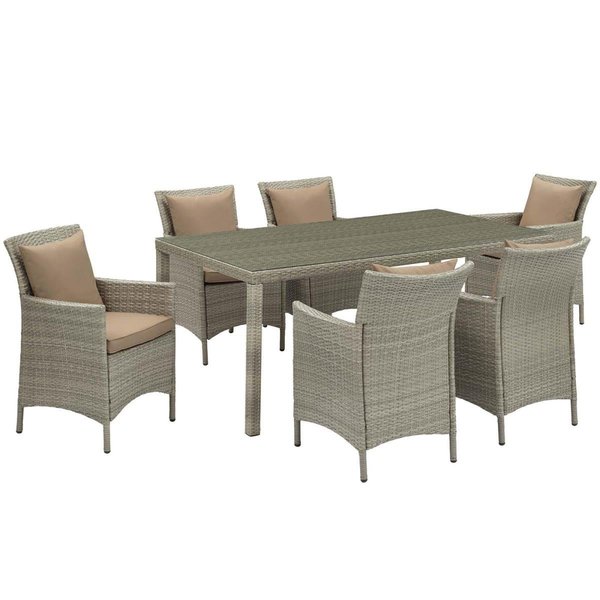 Patio Trasero Conduit Outdoor Patio Wicker Rattan Dining Set, Light Gray Mocha - 7 Piece PA1727115